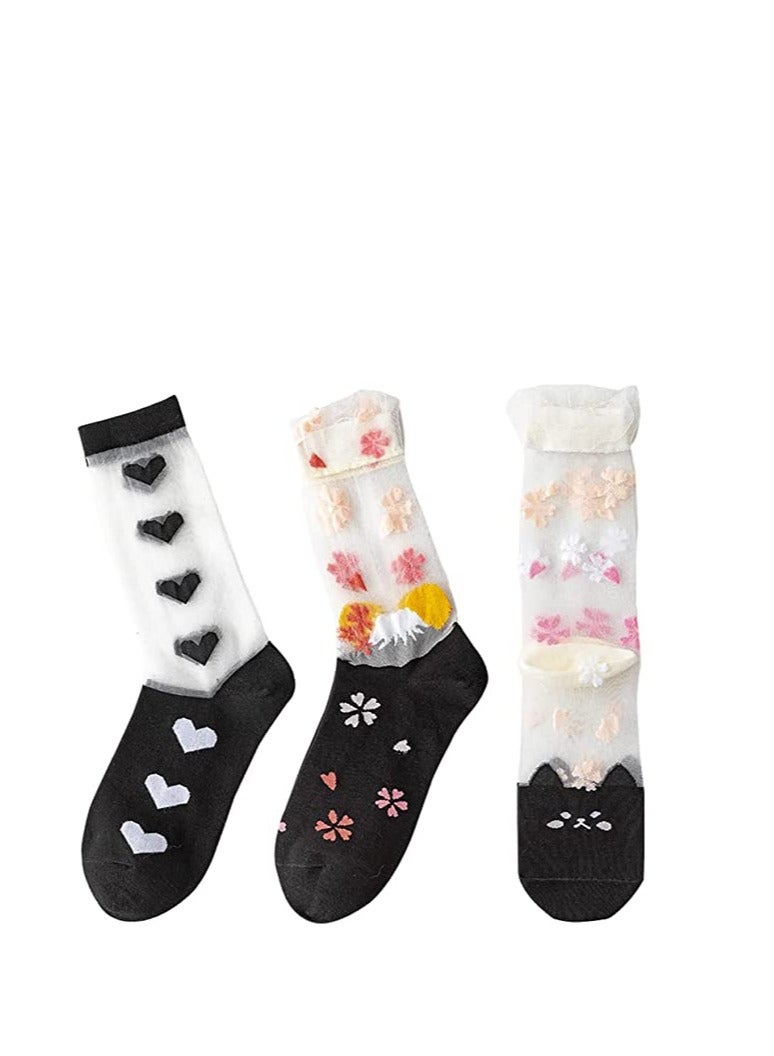 Excefore Womens Sheer Socks, Summer Transparent Thin Mesh Lace Elastic Socks Crystal Glass Silk Sheer Short Stockings Socks, Lightweight Breathable Ventilation Ankle Socks (3Pairs) - Image 2