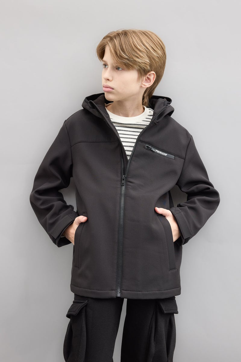 DeFacto Boy Hooded Water Repellent Fleece Lined Raincoat  - Image 1