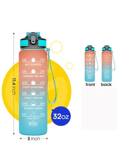 TYCOM Water Bottle 1L With Time Marker Strainer Tritan Bpa Free Leak-Proof, Bpa Free, Motivational Reusable For Fitness Gym Outdoor Sports-Straw Orange Green  - Image 4