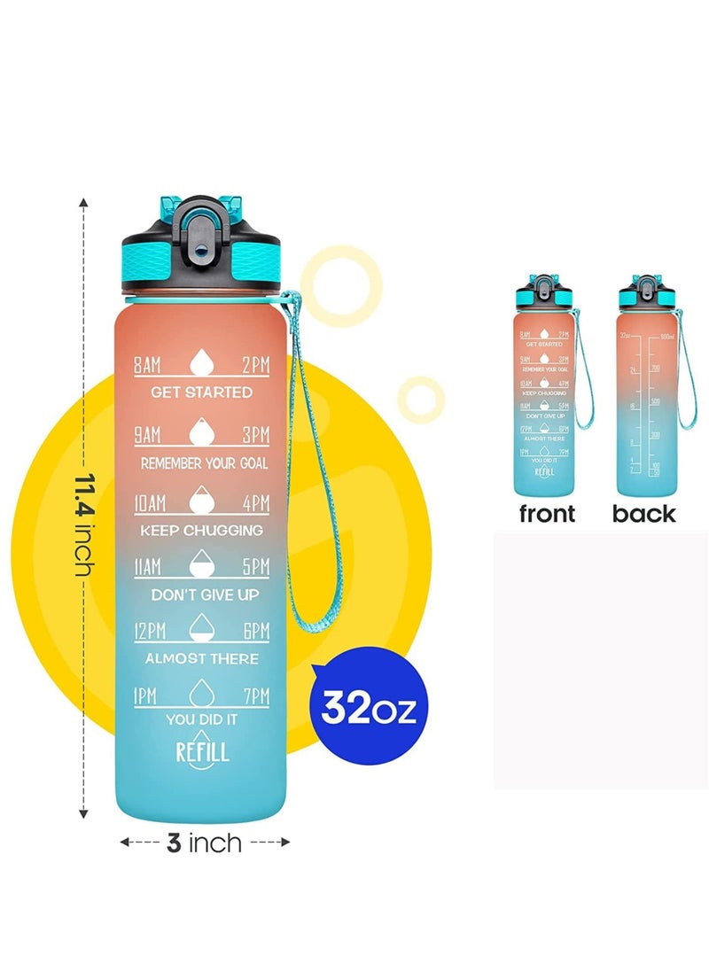 TYCOM Water Bottle 1L With Time Marker Strainer Tritan Bpa Free Leak-Proof, Bpa Free, Motivational Reusable For Fitness Gym Outdoor Sports-Straw Orange Green  - Image 4