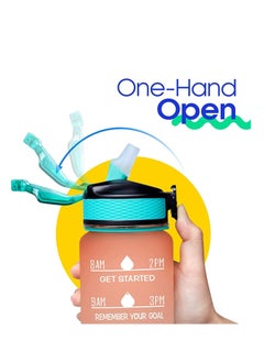 TYCOM Water Bottle 1L With Time Marker Strainer Tritan Bpa Free Leak-Proof, Bpa Free, Motivational Reusable For Fitness Gym Outdoor Sports-Straw Orange Green  - Image 5