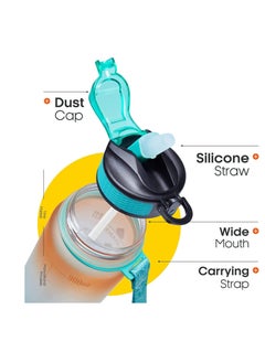 TYCOM Water Bottle 1L With Time Marker Strainer Tritan Bpa Free Leak-Proof, Bpa Free, Motivational Reusable For Fitness Gym Outdoor Sports-Straw Orange Green  - Image 2