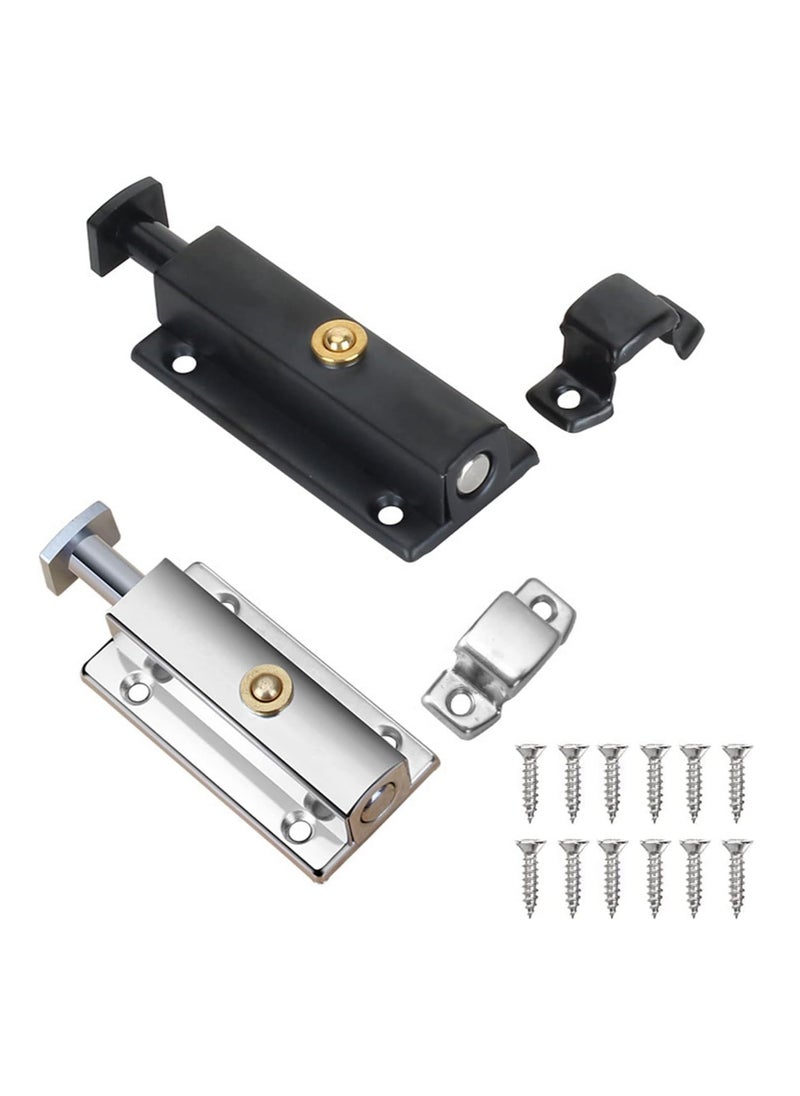 SYOSI 2 Pack Polished Chrome Door Bolt Bathroom Lock Portable Silver Black Bolts for Internal Doors  - Image 1