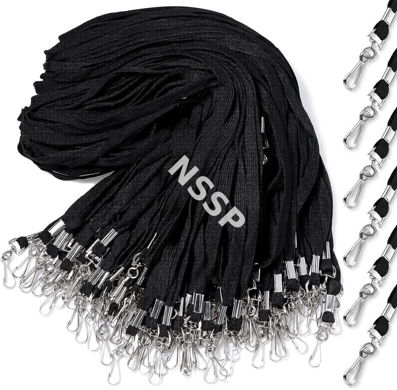 NSSP Tubeless Flat Lanyard ID Badge Lanyards with Swivel J-Hook for ID Name Tags and Badge Holders (Black) Pack of 5 - Image 1