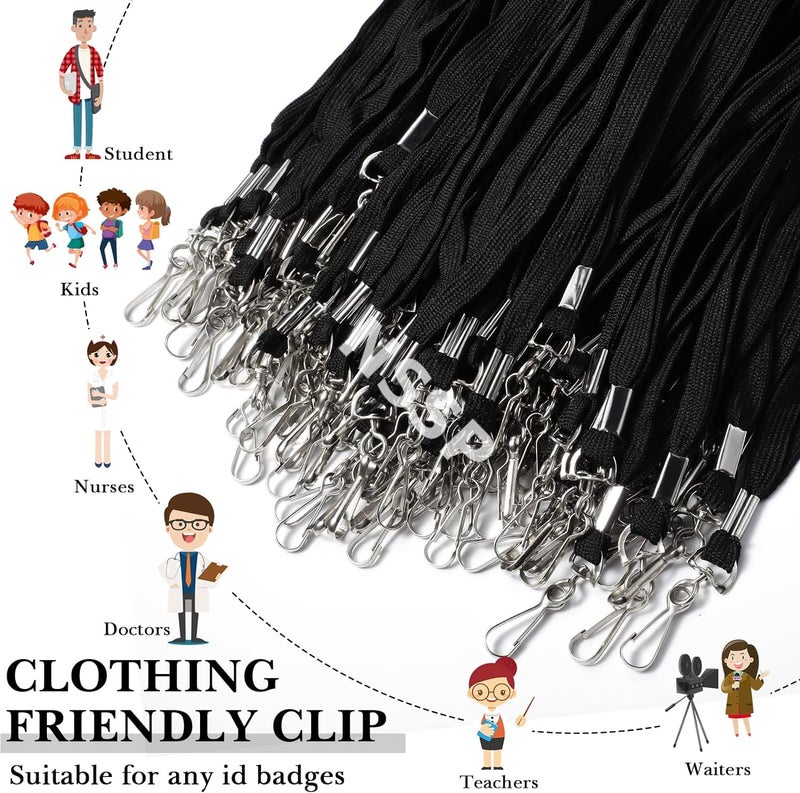 NSSP Tubeless Flat Lanyard ID Badge Lanyards with Swivel J-Hook for ID Name Tags and Badge Holders (Black) Pack of 5 - Image 3