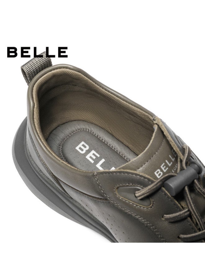 Belle Lightweight Thick-soled Casual Men's Shoes Mall Same Style Cowhide Business Sports Shoes 8gz01bm4 Gray Size 40 - Image 4