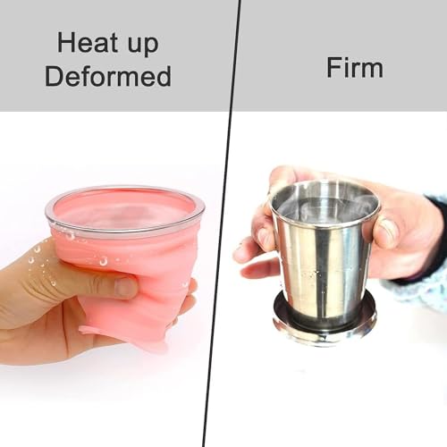Trujve 150ml Portable Collapsible Stainless Steel Folding Glass Telescopic Mug Travel Mug Cup Glass Camping Water Glass with Hanging Chain for Camping Outdoor Adventures & Everyday Use (Pack of 1) - Image 2