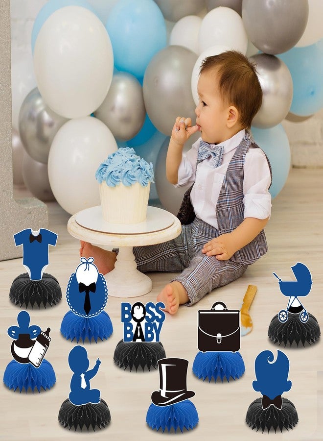 iPartyGo Boss Birthday Party Decorations - 9 Pcs Blue Happy Bosses Table Topper Honeycomb Centerpieces Decor Set Centerpiece Supplies Favors for 1st 2nd 3rd Boys Baby Shower Gender Reveal Signs - Image 5