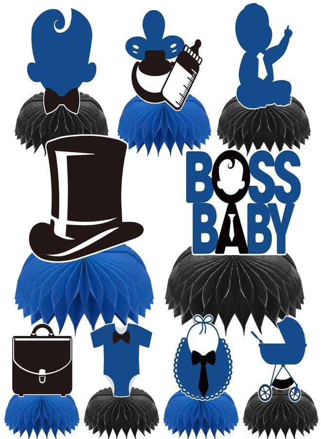 iPartyGo Boss Birthday Party Decorations - 9 Pcs Blue Happy Bosses Table Topper Honeycomb Centerpieces Decor Set Centerpiece Supplies Favors for 1st 2nd 3rd Boys Baby Shower Gender Reveal Signs - Image 1