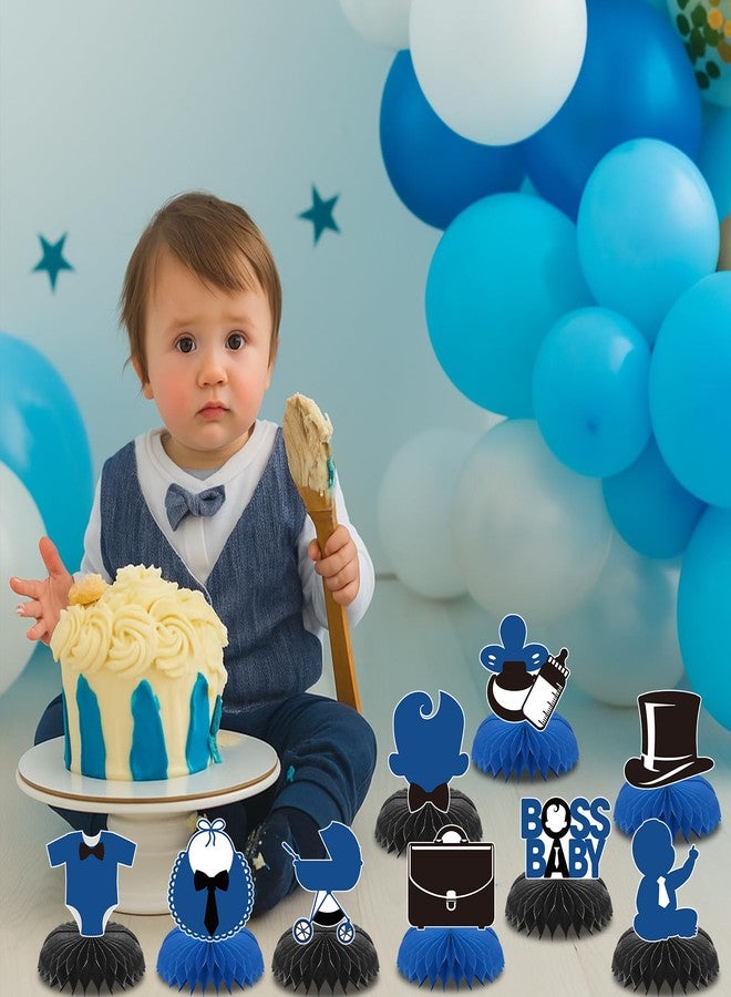 iPartyGo Boss Birthday Party Decorations - 9 Pcs Blue Happy Bosses Table Topper Honeycomb Centerpieces Decor Set Centerpiece Supplies Favors for 1st 2nd 3rd Boys Baby Shower Gender Reveal Signs - Image 4
