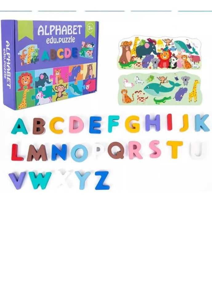 ألغاز تعليمية للأبجدية، ألغاز خشبية تعليمية للأبجدية للأطفال من عمر سنتين إلى أربع سنوات. - Image 3