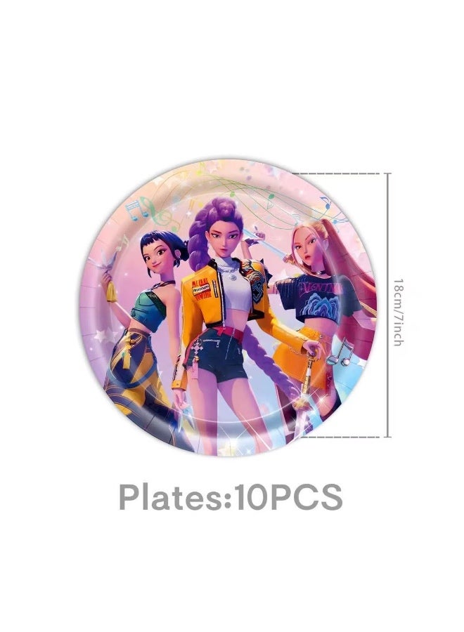 10pcs 7 inch and 10pcs 9inch kpop demon hunters party disposable plates party supply dishes kids birthday party  decoration tableware - Image 1