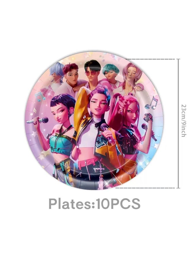 10pcs 7 inch and 10pcs 9inch kpop demon hunters party disposable plates party supply dishes kids birthday party  decoration tableware - Image 2