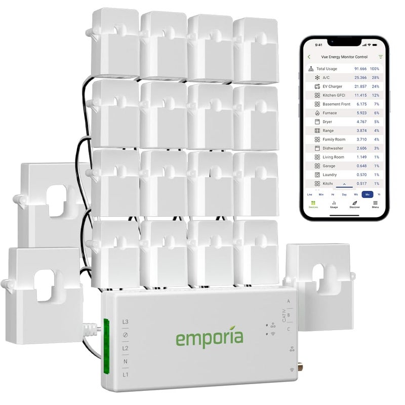 Emporia Vue 3 Commercial 3Phase Smart Energy Monitor Business and Home Automation Device with Real Time Electricity Usage Monitor Power Consumption Meter Solar and Net Metering