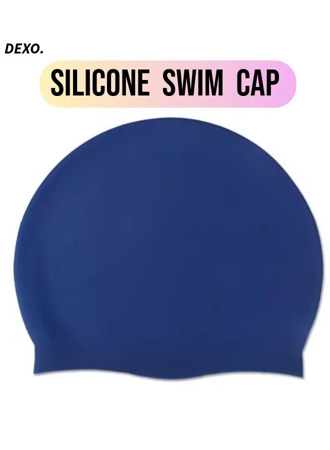 DEXO Silicone Swimming Cap – Stretchable, Comfortable Fit, Non-Slip, Hair Protection Swim Cap for Men & Women, Blue - Image 1