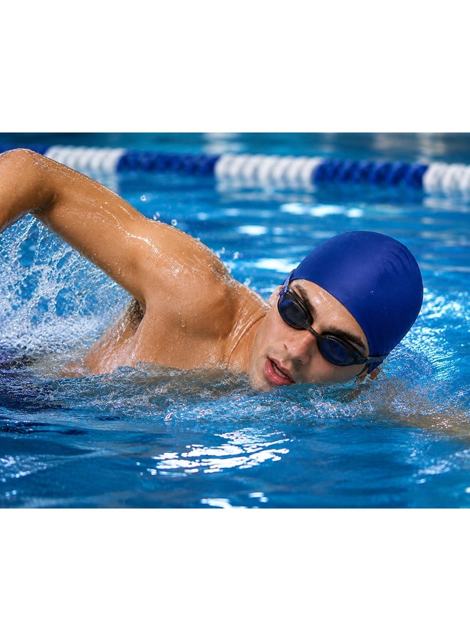 DEXO Silicone Swimming Cap – Stretchable, Comfortable Fit, Non-Slip, Hair Protection Swim Cap For Men & Women, Blue - Image 4