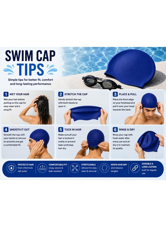 DEXO Silicone Swimming Cap – Stretchable, Comfortable Fit, Non-Slip, Hair Protection Swim Cap For Men & Women, Blue - Image 5