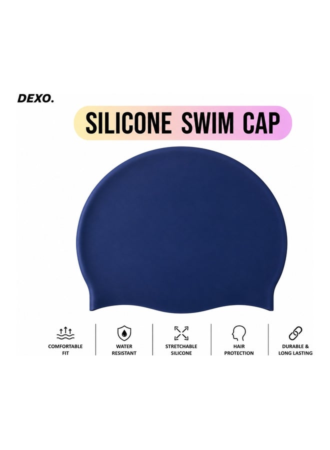 DEXO Silicone Swimming Cap – Stretchable, Comfortable Fit, Non-Slip, Hair Protection Swim Cap For Men & Women, Blue - Image 1