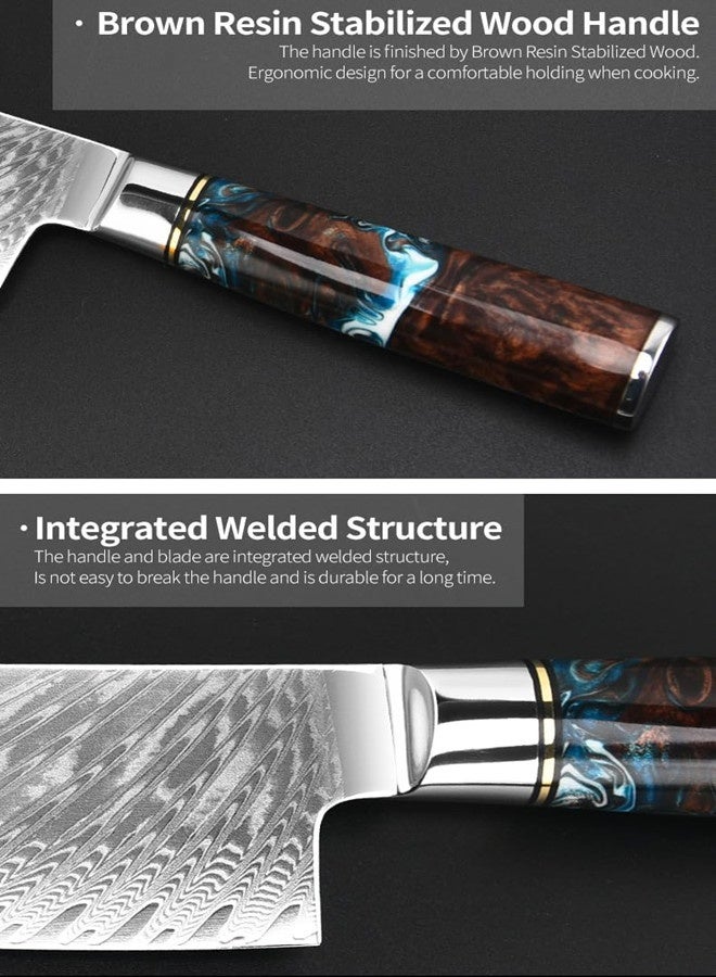 أوساويك سكين طاهي دمشق الفولاذي -مجموعة تسونامي -الطبقة 67 اليابانية VG10 الفولاذي المركزي -الراتنج الأزرق الفريد ومناولة الخشب الطبيعية، رايزر شارب، جميلة دمشق نمط الموجة - Image 3