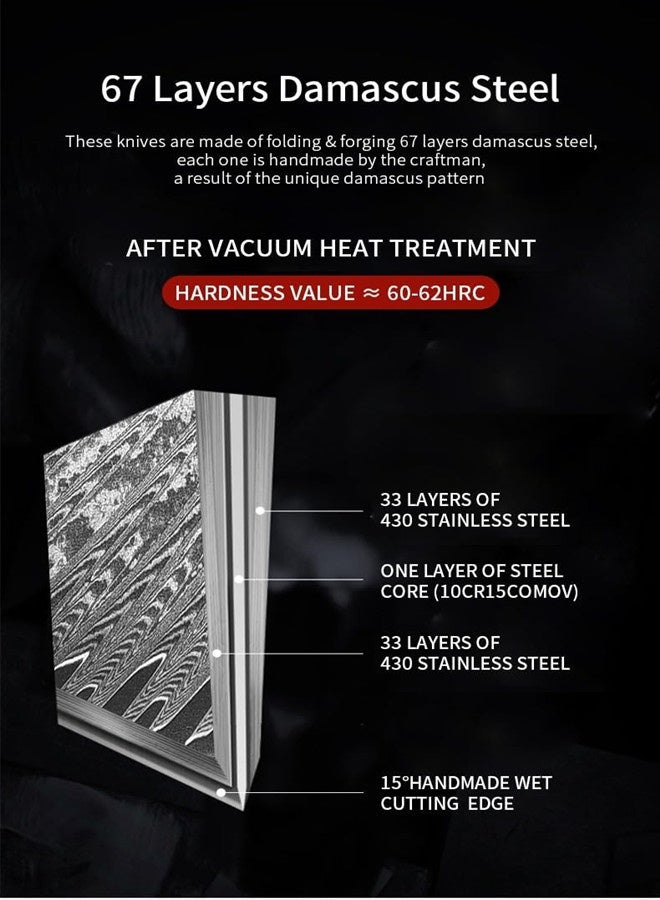 أوساويك سكين طاهي دمشق الفولاذي -مجموعة تسونامي -الطبقة 67 اليابانية VG10 الفولاذي المركزي -الراتنج الأزرق الفريد ومناولة الخشب الطبيعية، رايزر شارب، جميلة دمشق نمط الموجة - Image 4