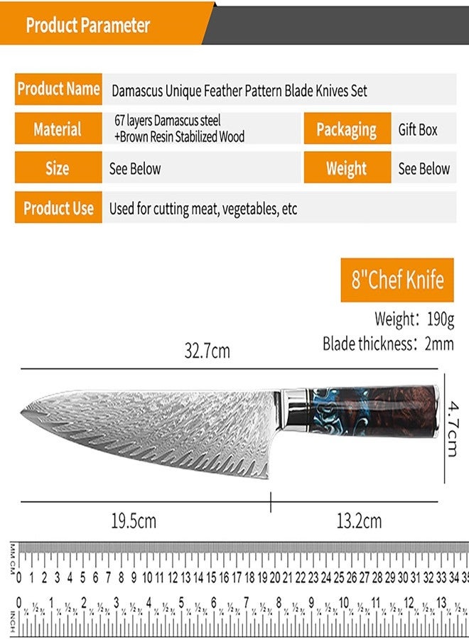 أوساويك سكين طاهي دمشق الفولاذي -مجموعة تسونامي -الطبقة 67 اليابانية VG10 الفولاذي المركزي -الراتنج الأزرق الفريد ومناولة الخشب الطبيعية، رايزر شارب، جميلة دمشق نمط الموجة - Image 5