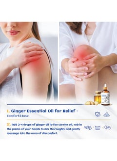 HIQILI Pure Ginger Essential Oil 3.38 Fl Oz, Pure Natural Premium Ginger Oil For Massage, Diffuser, Large Bottle With Dropper & Gift Box -100Ml 