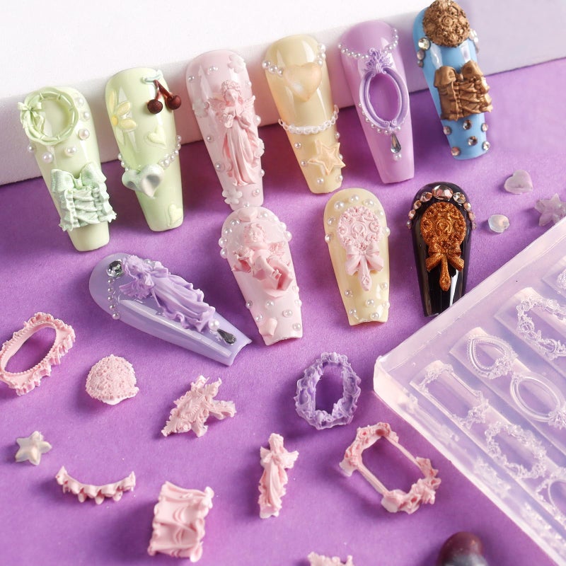Laza 4pcs Gothic Silicone Nail Art Molds, 3D Rose, Snake, Bones, Cross, Collar, Skull Exquisite Silicone Nail Accessories with Carving Pen Resin Nail Art Mold Manicure Tools for DIY Salon Nail Design - Image 3