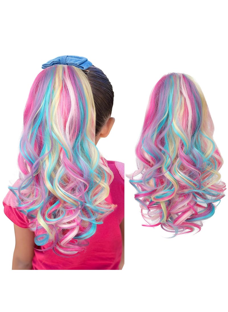 SEIKEA SEIKEA Ponytail Extension 18 Lightweight Wavy Curly Clip in Hair Extensions Ponytail Colored Hair Extensions for Kids Crazy Hair Day Accessories for Girls Synthetic Hairpiece Neon Color 