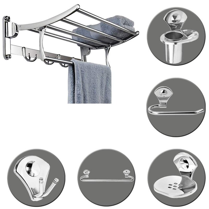 plantex Plantex Stainless Steel Folding Towel Rack with Royal Bathroom Accessories Set of 5pcs (Towel Rod/Napkin Ring/Tumbler Holder/Soap Dish/Robe Hook)  - Image 1