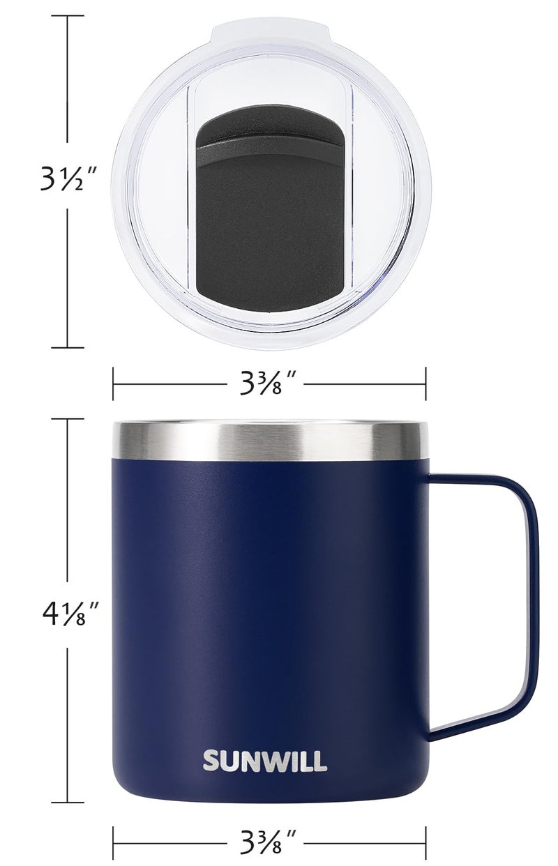 SUNWILL Travel Coffee Mug Set of 2, Insulated Tumbler with Lid, 14 oz Stainless Steel Cup with Handle for Camping, Office, Home, Powder Coated Navy Blue & Wine Red - Image 5