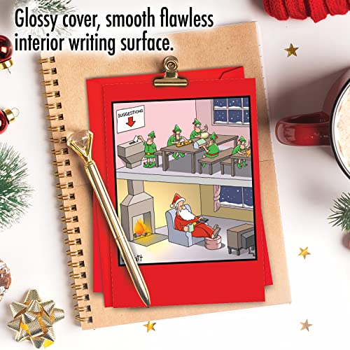 NobleWorks - Joke Christmas Card with Envelope (4.63 x 6.75 Inch) - Funny Cartoon Xmas Greeting Card for Kids, Adults - Santa Suggestion Box 1665 - Image 5