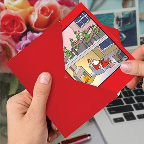 NobleWorks - Joke Christmas Card with Envelope (4.63 x 6.75 Inch) - Funny Cartoon Xmas Greeting Card for Kids, Adults - Santa Suggestion Box 1665 - Image 4
