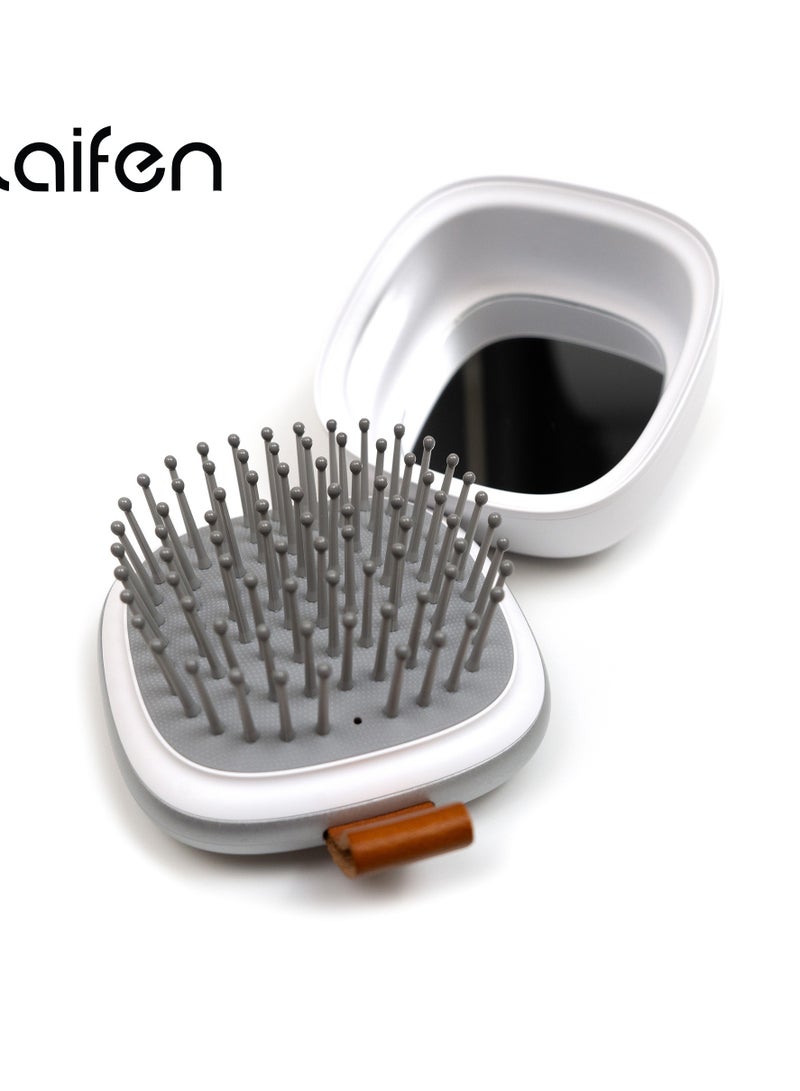 لايفن لافين مشط الهوائي المحمول مع مرآة، فرشاة فك تشابك الشعر، شعيرات ناعمة، تدليك فروة الرأس (لون فضي) - Image 2
