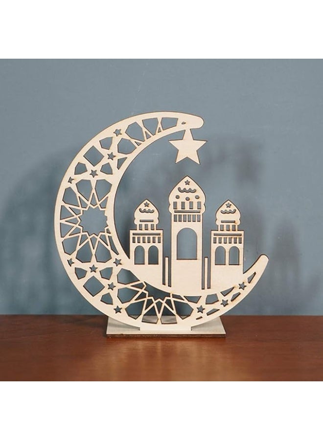 زينة شهر رمضان المبارك والعيد ضوء ليلي خشبي بشكل هلال ونجمة يمكن اضاءة شموع معه للاحتفال بشهر للمسلمين - Image 1