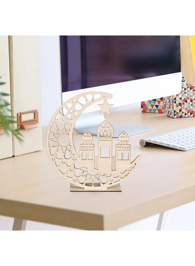 زينة شهر رمضان المبارك والعيد ضوء ليلي خشبي بشكل هلال ونجمة يمكن اضاءة شموع معه للاحتفال بشهر للمسلمين - Image 4