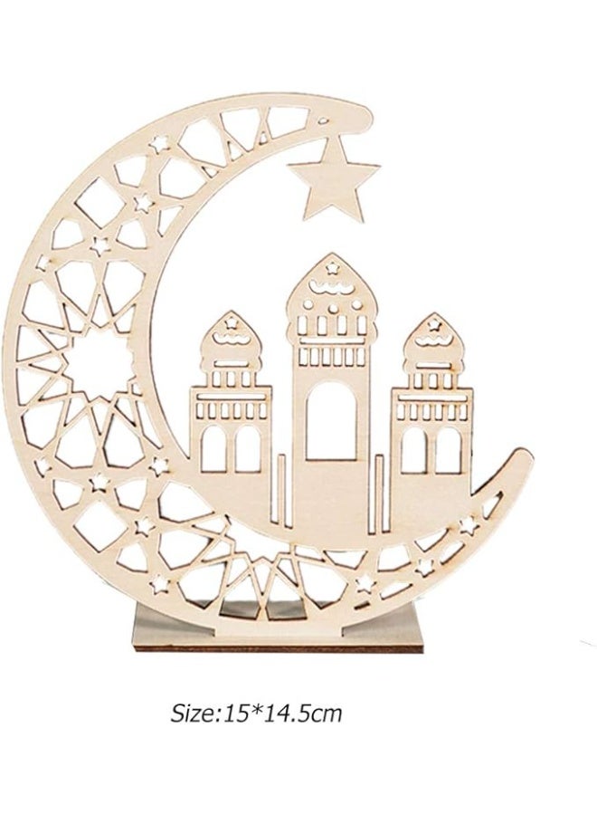 زينة شهر رمضان المبارك والعيد ضوء ليلي خشبي بشكل هلال ونجمة يمكن اضاءة شموع معه للاحتفال بشهر للمسلمين - Image 2