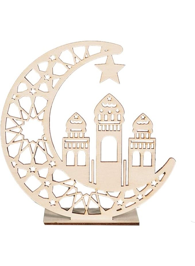 زينة شهر رمضان المبارك والعيد ضوء ليلي خشبي بشكل هلال ونجمة يمكن اضاءة شموع معه للاحتفال بشهر للمسلمين - Image 3