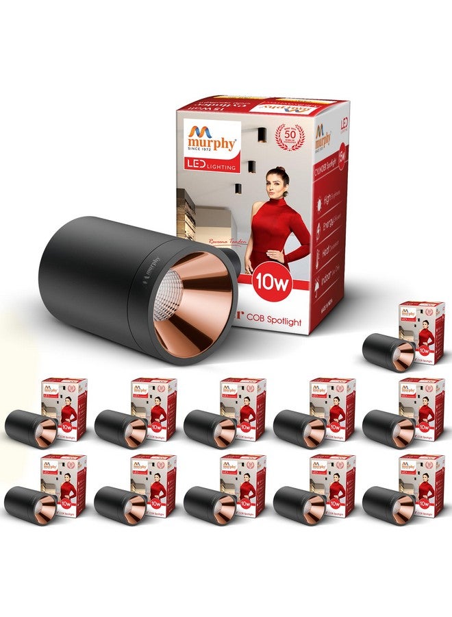 Murphy Aluminium 10W Black Body Cylindrical Surface Mounted Spot Light Down Light (Warm White, Pack Of 12) - Image 1