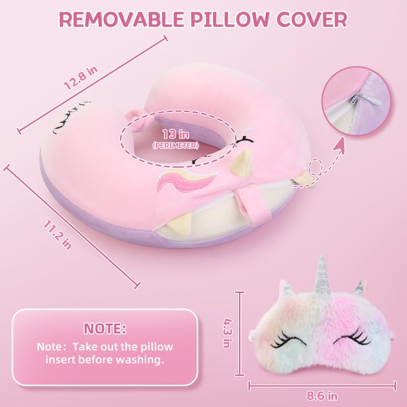 OBloved Kids Neck Pillow, Unicorn Kids Travel Neck Pillow for Traveling with Eye Mask, Toddler Travel Essentials for Road Trip Airplane Car Seat, Cute Headrest Memory Foam Pillows for Girl Gift (Pink) - Image 5