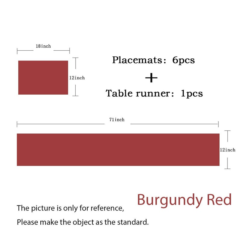 PIGCHCY Elegant Placemats with Matching Table Runner Washable Durable Placemats Crosswoven Vinyl Table mats Sets(6pcs Placemats+1pcs Table Runner Same Style Burgundy Red) - Image 2