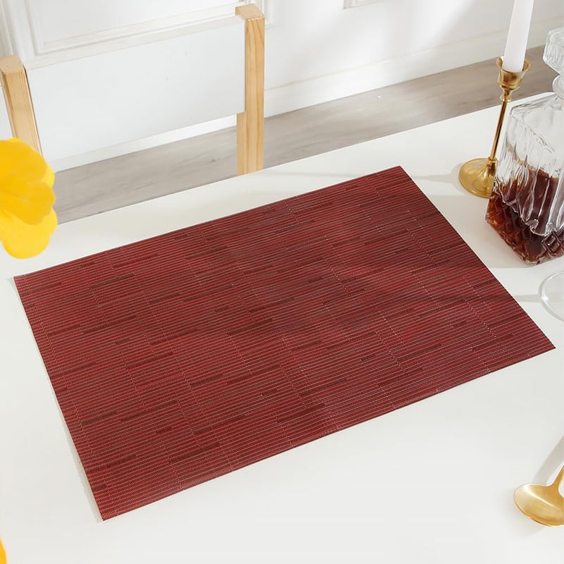 PIGCHCY Elegant Placemats with Matching Table Runner Washable Durable Placemats Crosswoven Vinyl Table mats Sets(6pcs Placemats+1pcs Table Runner Same Style Burgundy Red) - Image 5