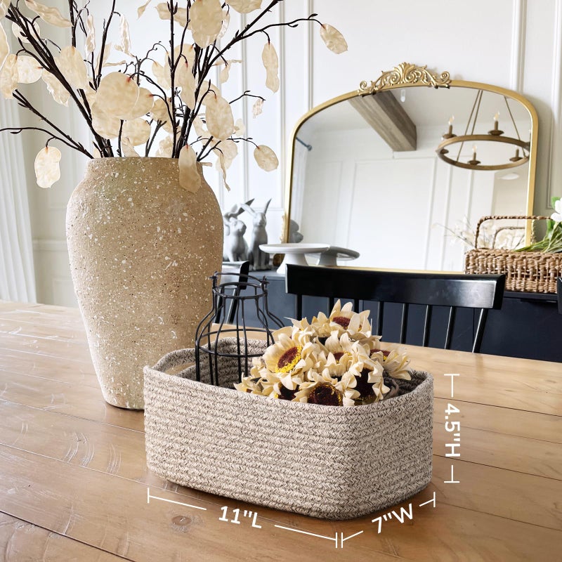 Goodpick Baskets for Organizing, Storage Basket for Shelves, Baskets for Gifts, Woven Bakset 3 Pack for Living Room, 11 x 7 x 4.5 in, White & Brown - Image 2