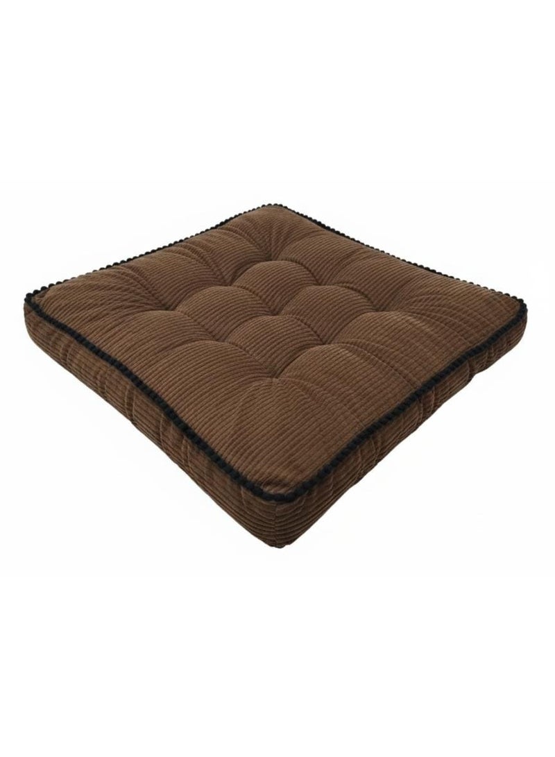 أي كي دي سي وسادة ماكسيم هوم الفاخرة المربعة من المخمل بحافة سوداء متباينة - وسادة زينة مخملية بنية داكنة، 40×40×7 سم - Image 1