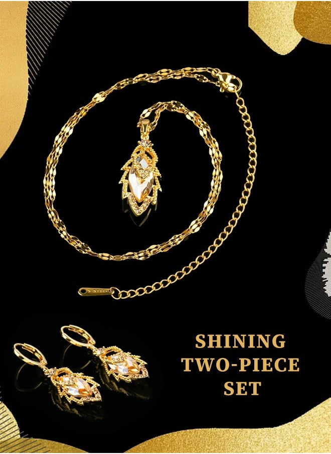 Generic 【Two-piece Set】Golden Drip Leaf Vein Zircon Jewelry Gift Box | Party Collarbone Chain + Sparkling Earrings Set, Perfect for Festive Luxury Gifts  - Image 5
