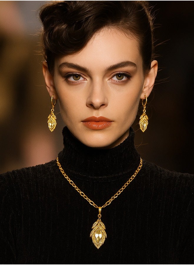 Generic 【Two-piece Set】Golden Drip Leaf Vein Zircon Jewelry Gift Box | Party Collarbone Chain + Sparkling Earrings Set, Perfect for Festive Luxury Gifts  - Image 2