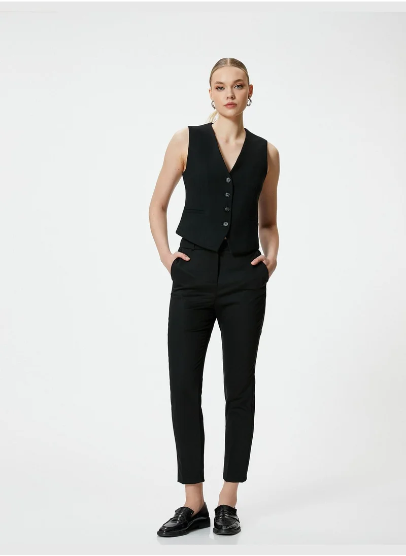 كوتون High Rise Pocket Detail Cigarette Pants