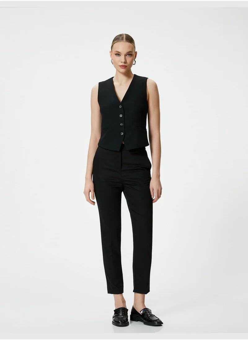 كوتون High Rise Pocket Detail Cigarette Pants