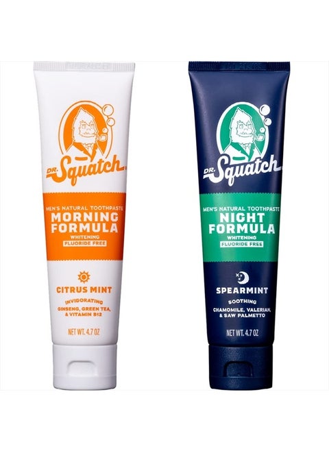 Teeth Whitening Toothpaste Kit - Day and Night Flouride Free Natural Toothpaste (1 Citrus Mint + 1 Sooth Spearmint Tooth Paste) 4.7 oz Tubes
