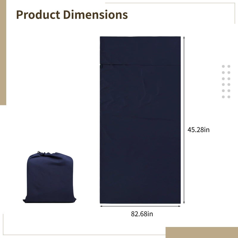 Navy Blue XL Sleeping Bag Liner 45 X 83 Inches Soft Travel Sheet For Adults - Image 3
