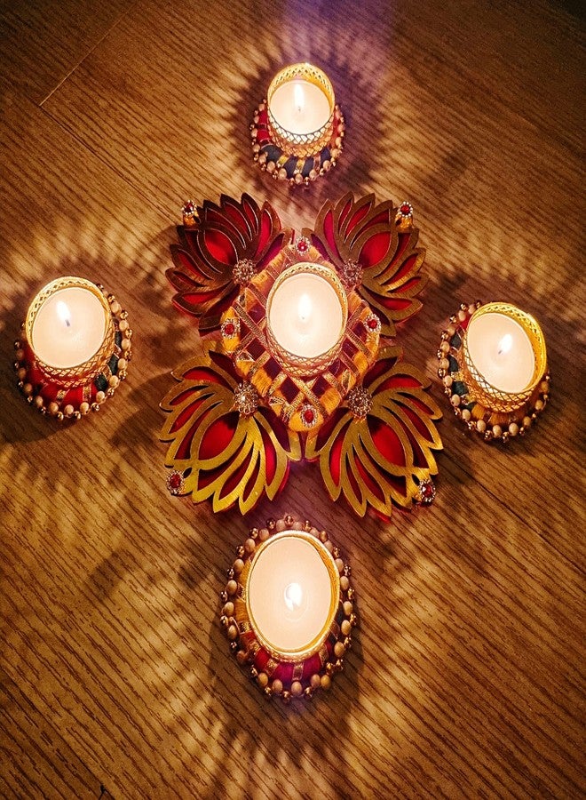 DECORATIVE BUCKETS Rangoli | Traditional Tea Light Holders| Set of 5 Rangoli Candle Holders | Diwali Decorations| onam pongal| Rangoli Diya | Diwali diyas |Diwali Lights| Diwali Candles - Image 2